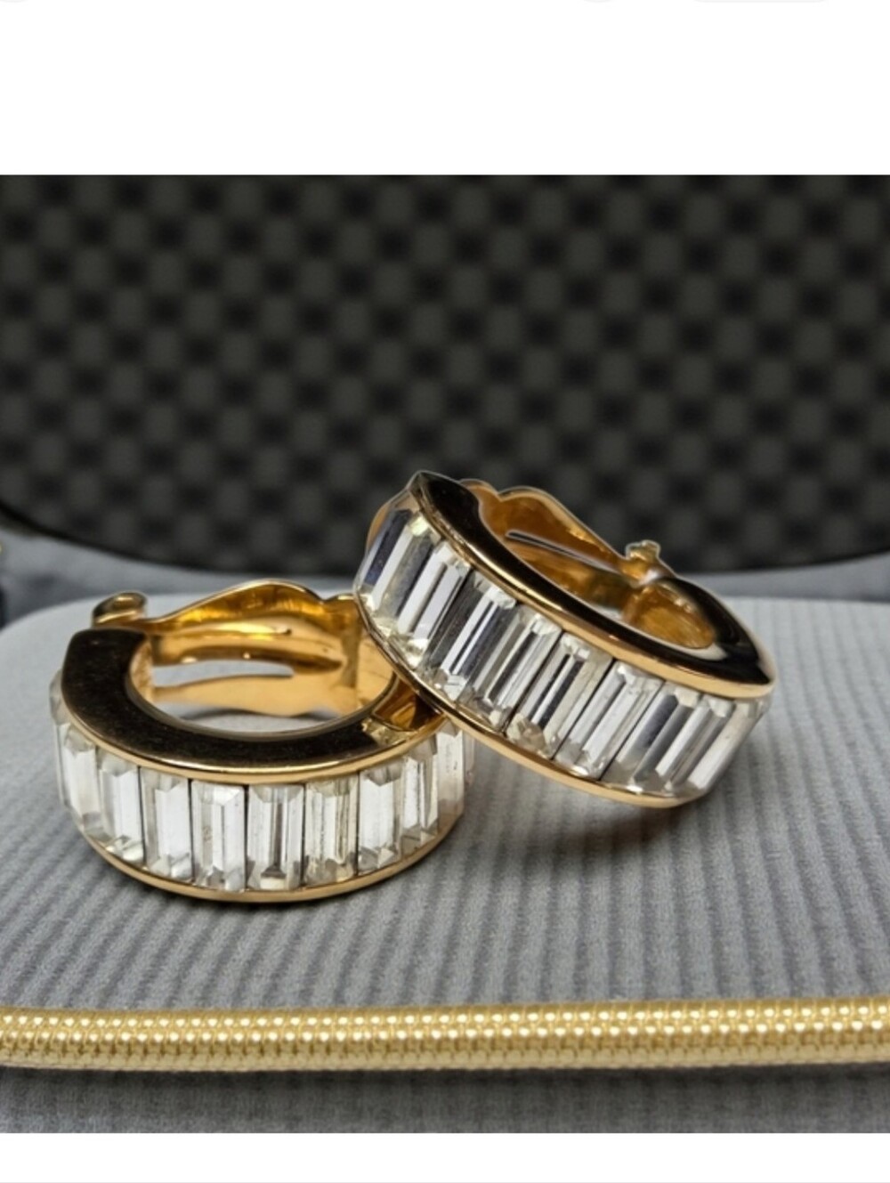 Joan Rivers Vintage Gold Tone Plated Chunky Crystal Hoop Clip-on Earrings
